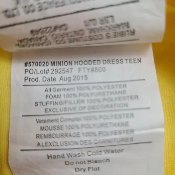 Rubies Despicable Me Minion Hooded Dress Costume Junior Medium Yellow Sleeveless - Picture 7 of 7